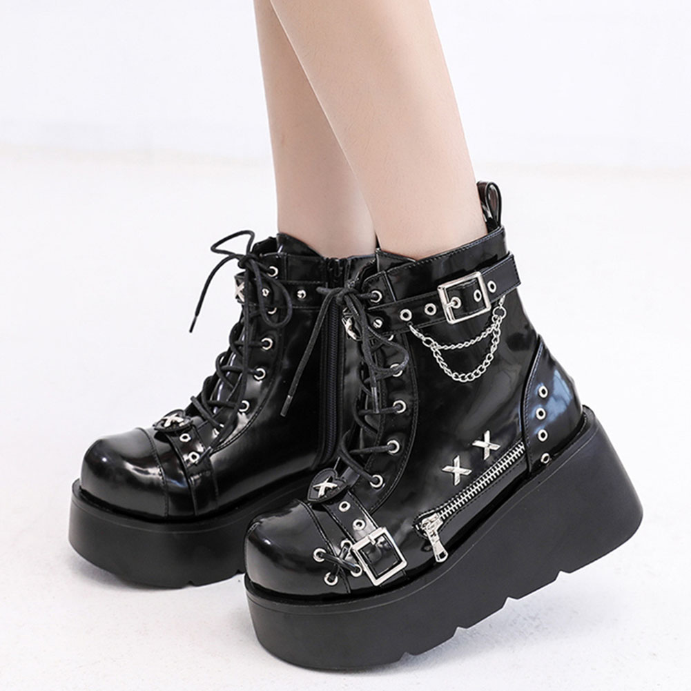 Motorcycle Chain - Botines de plataforma góticos para mujer,