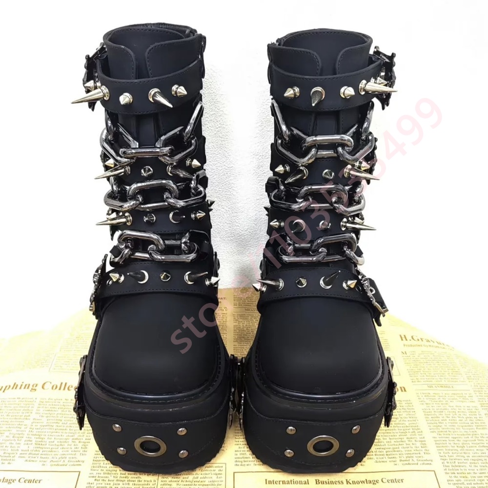 Motorcycle Chain - Botas de plataforma góticas negras 2026